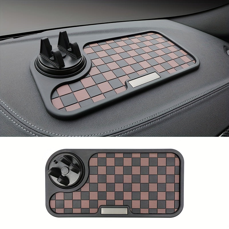 Car Dashboard Anti-Slip Mat Square Grid – Non-Slip Phone Holder Pad, Heat Resistant Ornament Storage Mat for Car Interior, Universal Fit, Deep Grey / Black Red