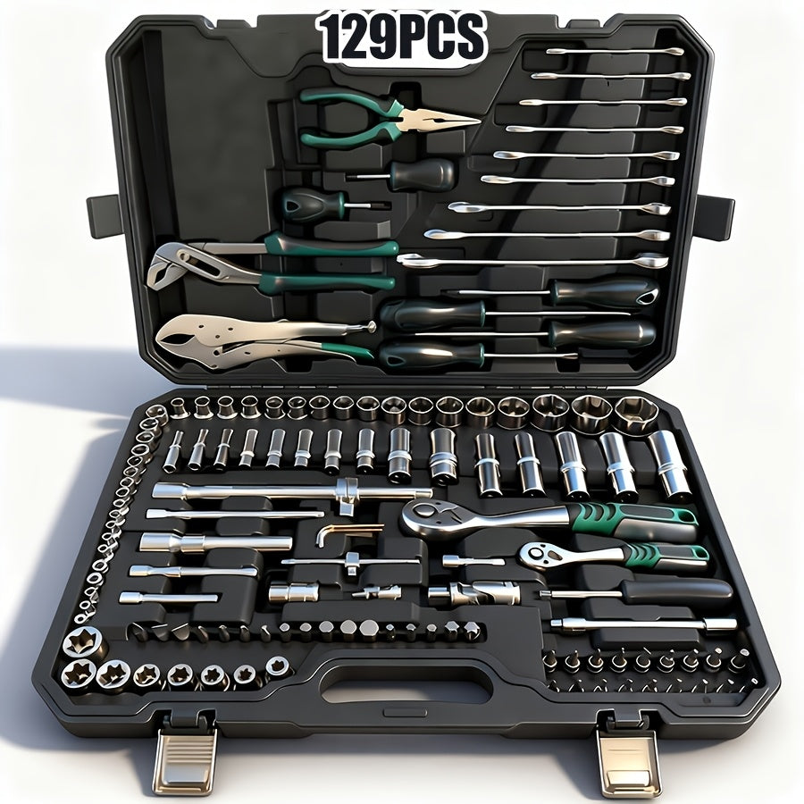 Socket Wrench Set 46–129 Piece – 1/4" & 1/2" Drive Ratchet Tool Kit | 72-Tooth Ratchet, Extension Rods & Universal Joint | Automotive & Home Repair