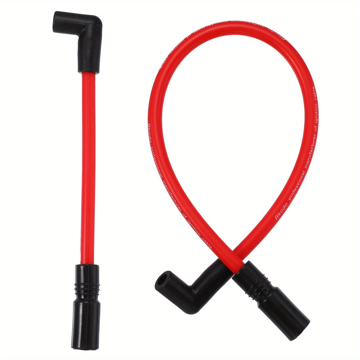 Harley Spark Plug Wire Kit 2pcs – 10.4mm & 10mm Pre-Crimped, Silicone, Fits Dyna FXD 2000-2017 & Softail 1999-2017 | Red, 90° & Straight Boots
