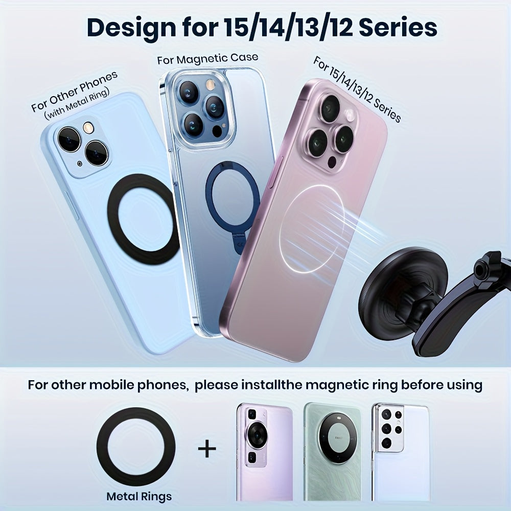Magnetic Car Phone Holder Dashboard Mount | Strong Suction, Horizontal & Vertical, Hands-Free for iPhone 12/13/14/15/16/17 & Android – Black