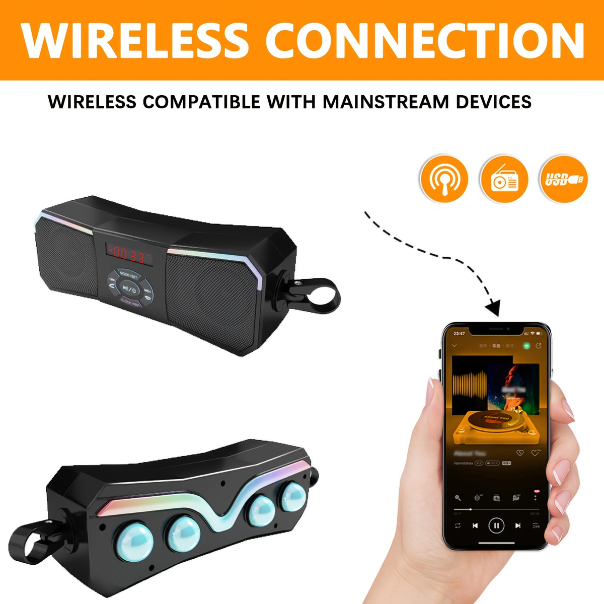 Motorcycle Handlebar Bluetooth Speakers Stereo Audio System MP3 Player FM Radio AUX USB 12V Hard Wire Waterproof Off-Road Amplifier for ATV UTV