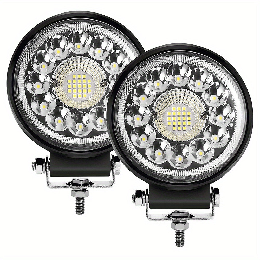 Round LED Off-Road Light Pods 4.5 Inch 42W 6000K Combo Beam 2pcs 12V for Truck Tractor ATV Boat SUV Pickup Off-Road Driving Work Light