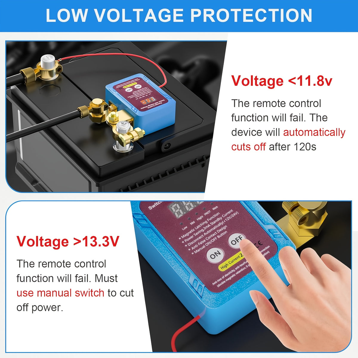 Battery Disconnect Switch 12V 240A, LED Voltage Display, Anti-Theft Car Kill Switch, Prevents Battery Drain, for Car Truck RV (No Wireless Function)