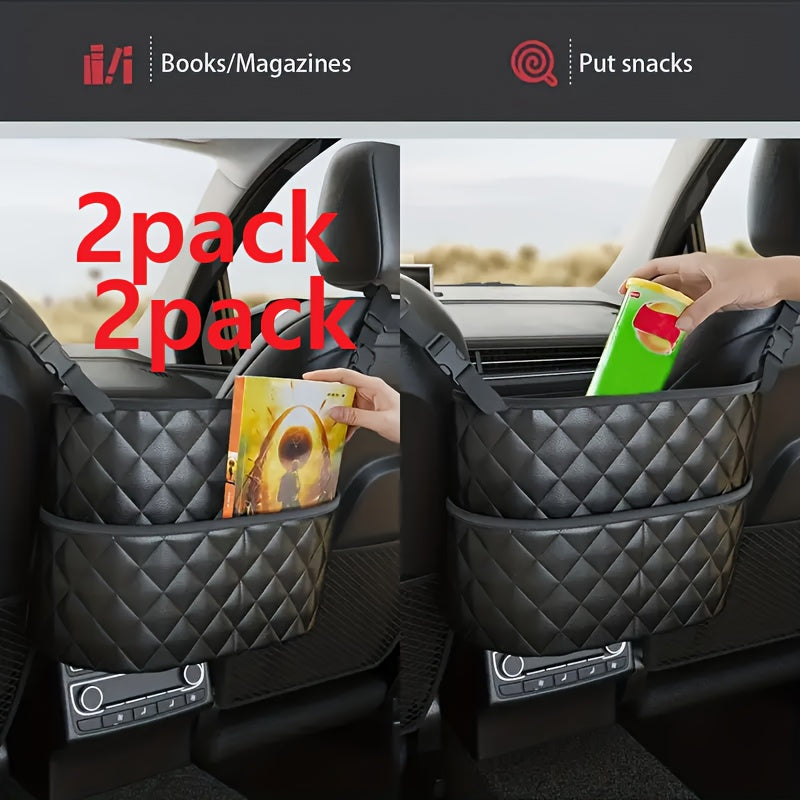 Car Seat Back Organizer PU Leather – Large Capacity Storage Net Bag, Hanging Mount, Lightweight Car Interior Accessory, Single & 2-Pack Options
