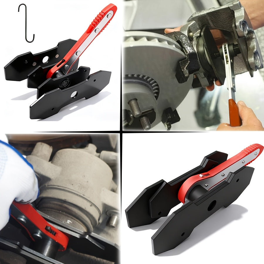 Brake Caliper Compression Tool with 360° Swing Ratchet, Carbon Steel Brake Piston Compressor & Cylinder Adjuster, 2 Pressure Plates Included, Quick Ratchet Brake Wrench for Vehicle Brake Maintenance