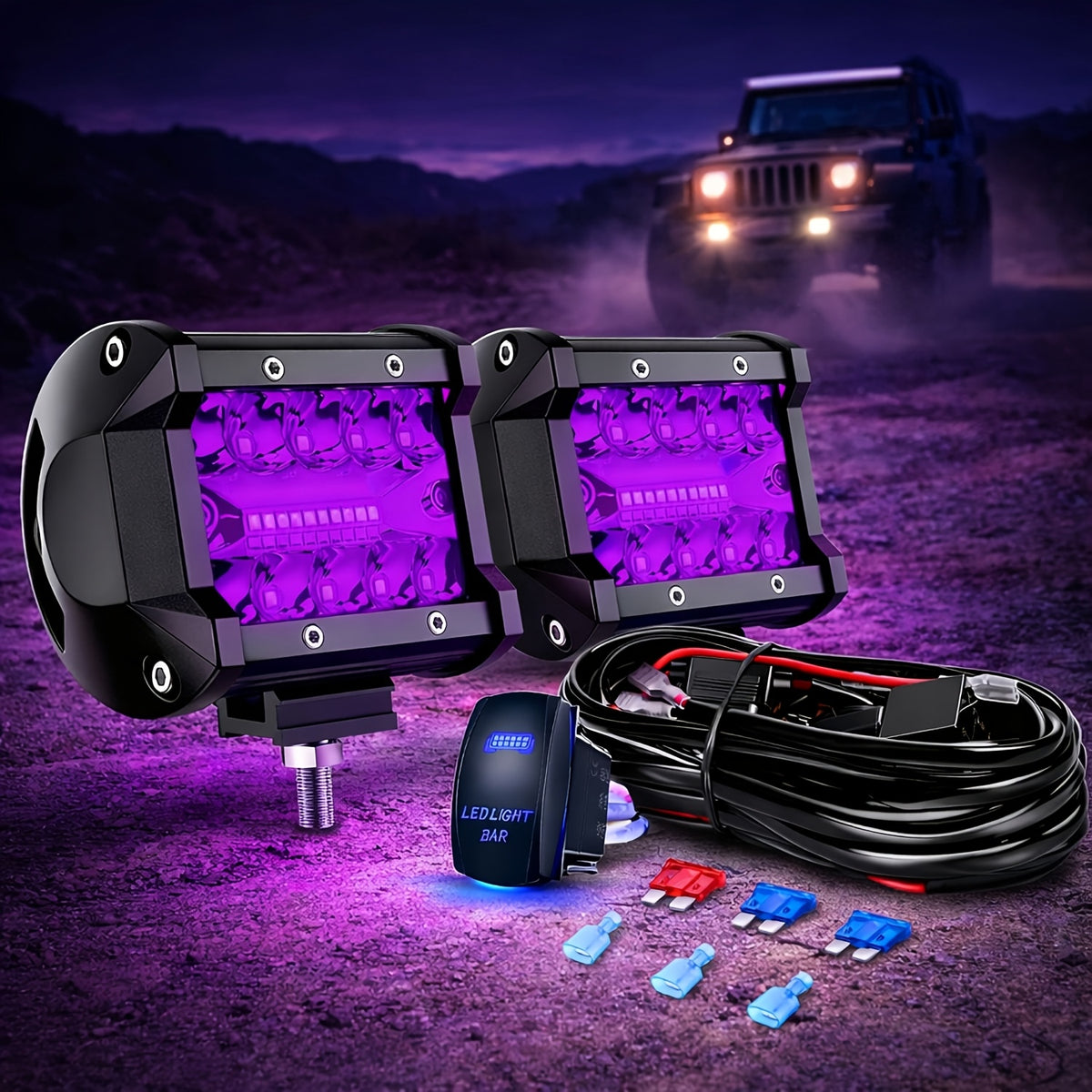 4 Inch LED Pod Lights, Triple Row Combo Flood & Driving Off-Road Lights, 3000+ Lumens with Wiring Harness, Cube Pods for Truck Boat ATV UTV, 2PCS
