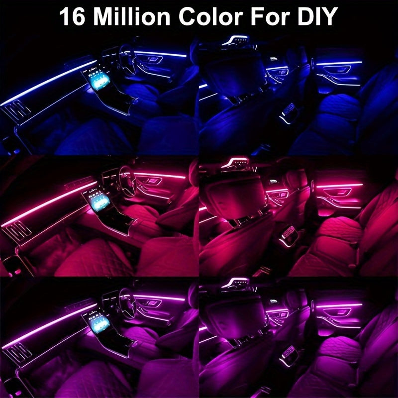Car Interior LED Light Strip RGB 5-in-1, 276 Inch Ambient Lighting Kit with Optical Fiber, App & Button Control, Music Sync Mode, Plug-In No Battery
