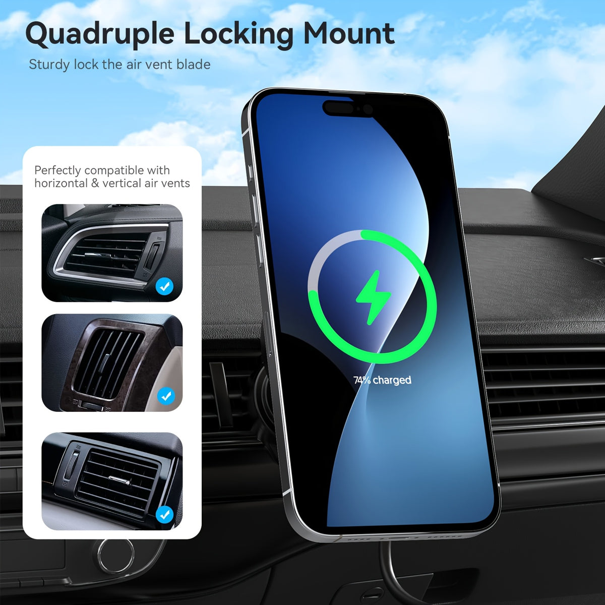 MagSafe Car Mount 15W Magnetic Wireless Charger – Air Vent Phone Holder for iPhone 16 15 14 13 12 Pro Max, LED Indicator, Mag-Safe Compatible