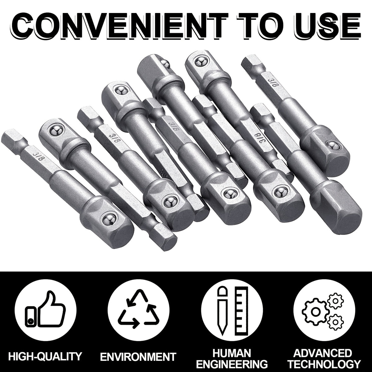 Impact Socket Adapter Set 1/2" 3/8" 1/4" Square Drive to Hex Bit, Extension Socket Driver for Drills & Impact Wrenches, Automotive & DIY Use — Silvery