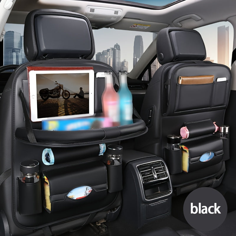 Car Back Seat Organizer 2-Pack – Foldable Table, Kick Mats, Cup Holder, Tissue Box, Laptop Station & Eating Tray – Family Road Trip Storage