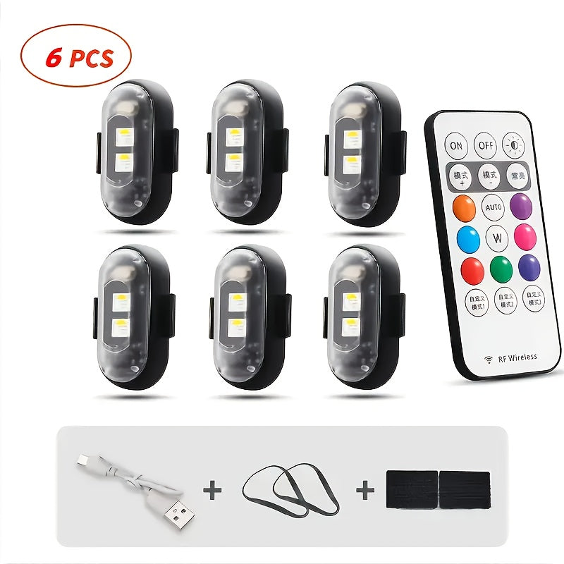 4/6pcs Wireless LED Strip Lights - 8-Color High-Brightness Anti-Collision Lighting with Remote Control, USB Charging, And Waterproof Design for Cars, Drones, Aircraft, Motorcycles, And Bikes
