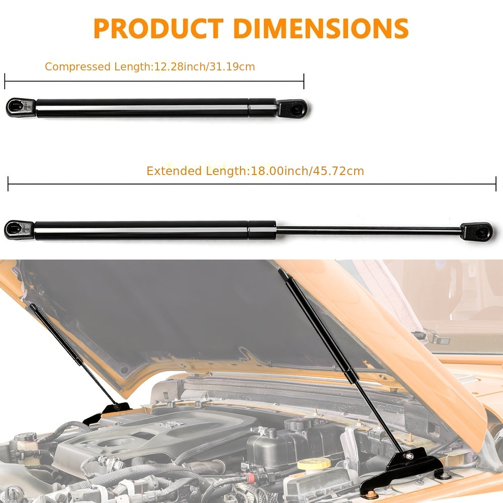 Hood Gas Spring Strut Lift Support Kit for 2018-2026 Jeep Wrangler JL & Gladiator JT – Quick-Release Shock Absorber, Steel, Black Powder Coat, 2 & 4 Door