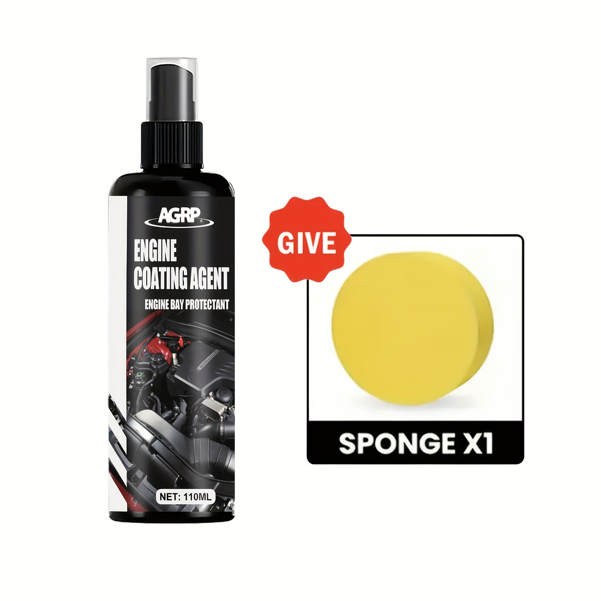 Engine Bay Plastic Restorer Spray – High-Gloss UV & Heat Protection Coating for Engine Compartment, 3.72oz + Sponge