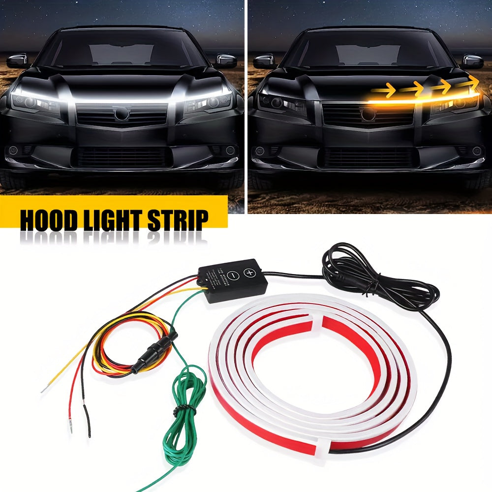 Car Hood LED Light Strip 79 Inch 1.8M, Flexible Daytime Running Light, Fuse Protected, Self-Adhesive, 12V Universal Fit for Cars SUVs Trucks Vans, No Battery