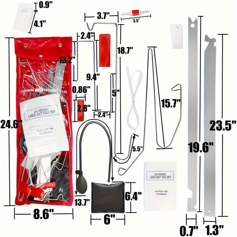 Professional Auto Tools Auto Emergency Repair Tool Kit with Thin Rod Wide Rod S-S-Hook Air Wedge Bag Pump Car Opening Kit Car Lock Tool Kit Ideal for Automotive Enthusiasts and Home Repair, Without Battery