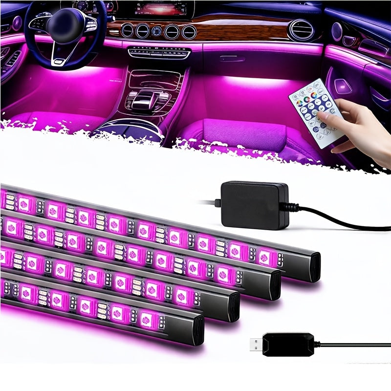 LED Car Interior Light Strip 4pcs – 48 Color USB Powered, Music Sync, Remote & App Control, Under Dashboard Atmosphere Light for Truck, SUV & Vehicle