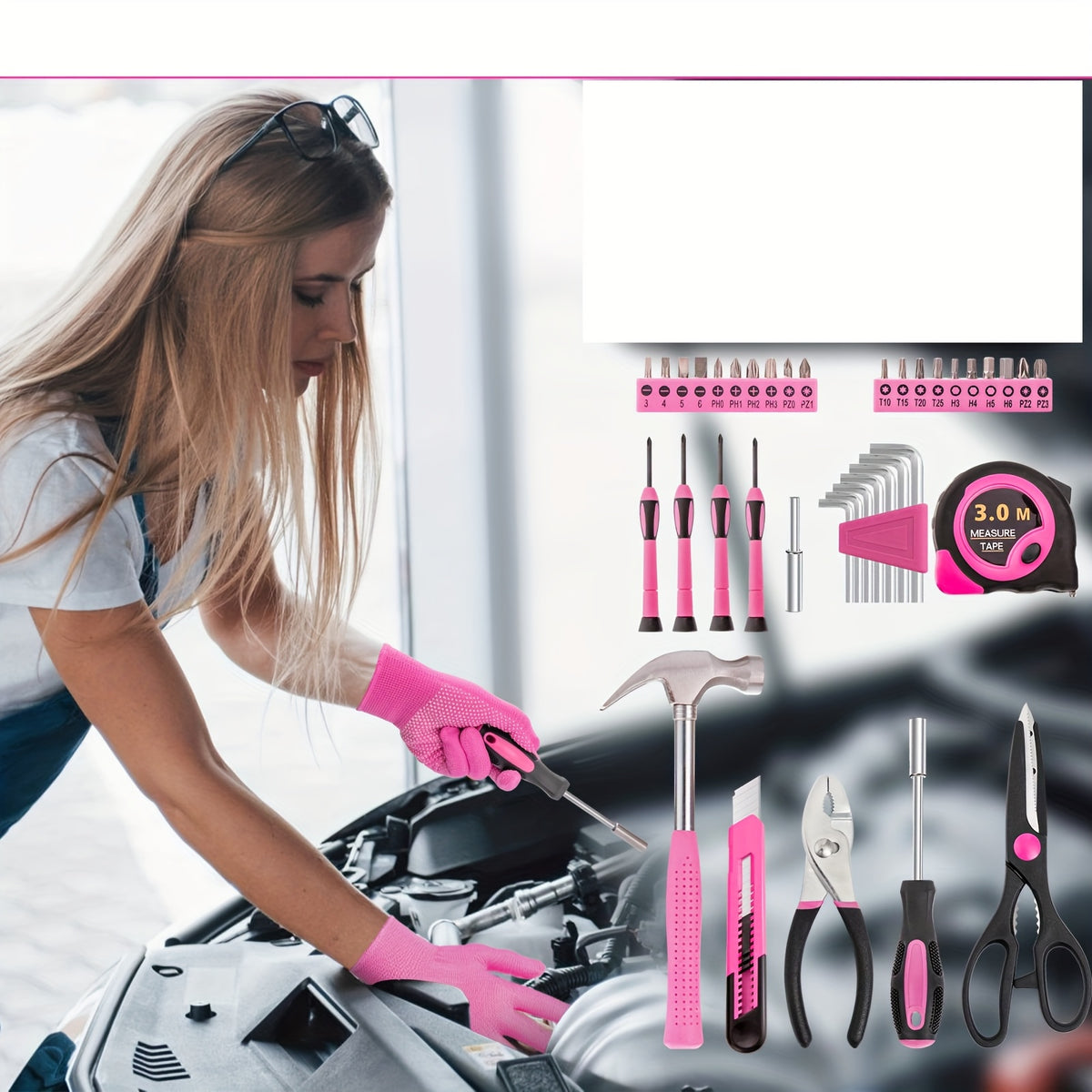 Roadside Emergency Kit Pink – Jumper Cables, Auto Tool Set & Deer Whistles, Winter Car Safety Kit for Women, Compact & Complete