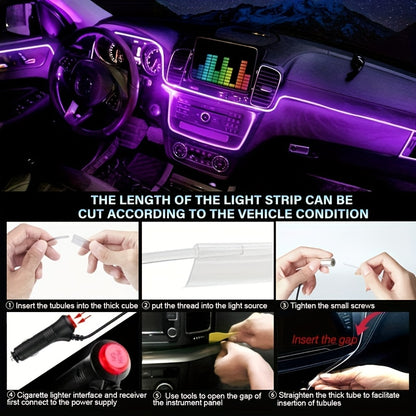1 Set 236 Inches RGB 5in 1 Ambient LED Strip Lights Kit- Wireless App Controlled, 16 Million Colors, Sync to Music,  12V, Room Electrical/Hard Wiring, for Motor Vehicles, with Fiber Optic Cable