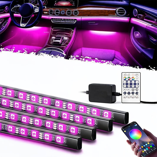 [USB Powered Strip Light] 4pcs LED Car Interior Light Strip Application Control -48 Color USB Powered Strip Light, Suitable For Under The Dashboard, Music Synchronized Decoration Car Accessories Interior Light Strip, Vehicle Truck SUV Chassis Lighting Kit