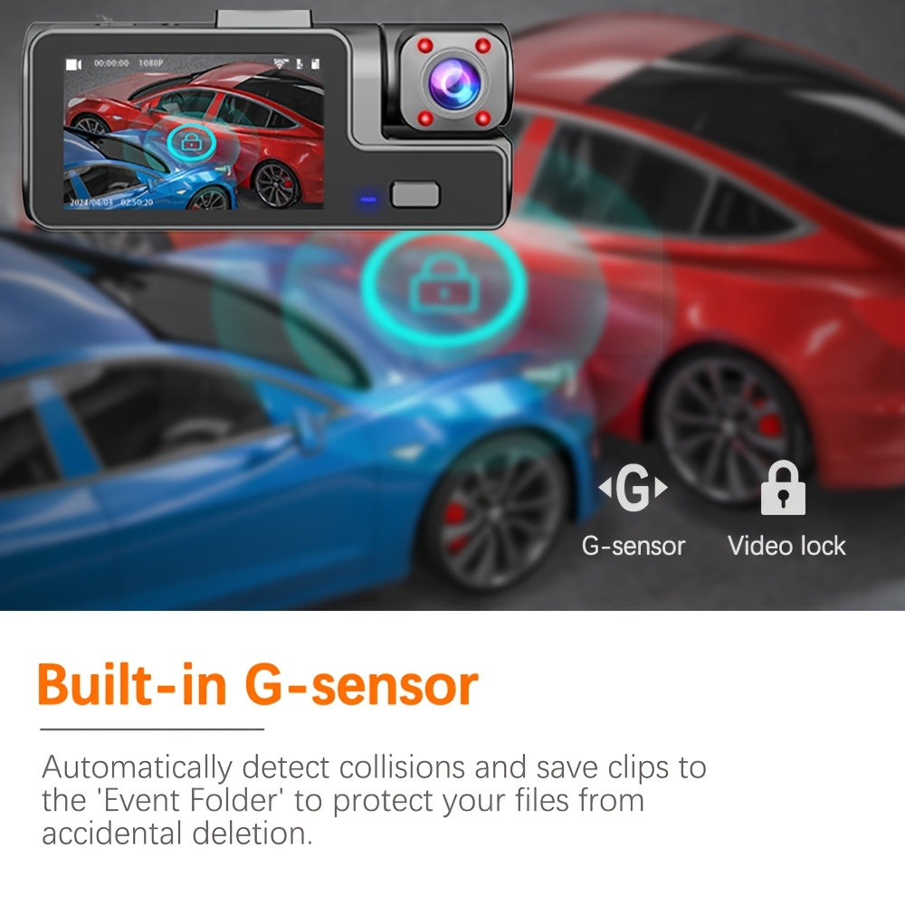 Front And Rear Dual-Lens! FHD 1080P Driving Recorder - Car Driving Recorder, Car Camera Infrared Night Vision Function, 170° Wide-Angle Car DVR Camera Loop Video Gravity Sensing Car Dashboard Video Camera, Automotive Parts Tachograph Christmas Gift