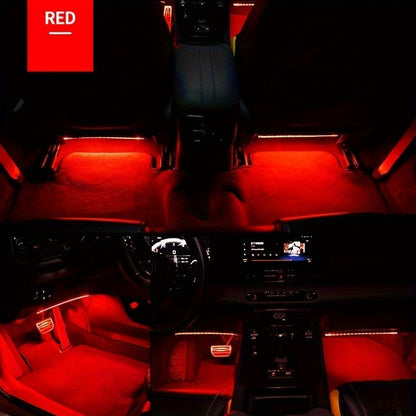 [Music Sync LED Car Lights] GY 4pcs USB-Powered LED Car Interior Lighting Kit | Colorful Underfoot Lights with Music Sync for Enhanced Ambiance, Without Battery