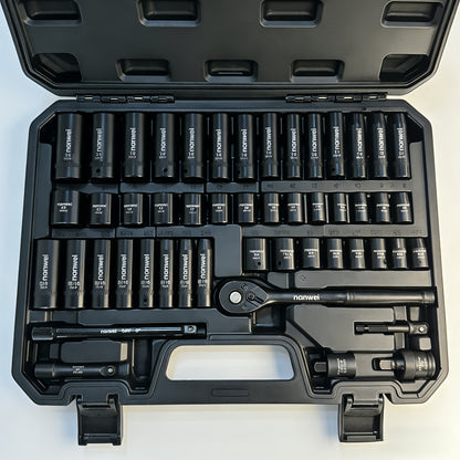 92/50/15pcs 3/8 Inch Drive Impact Socket Set, Metric (8-22 Mm), SAE (5/16 - 3/4 Inch), 6 Points, Cr-V Material, With Adapter Ratchet Handle And Storage Box - Professional/maintenance Personnel Set, A Great Choice For Daily Use And As A Gift.