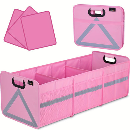 Heavy Duty Foldable Trunk Organizer with Multi Pockets & Reflective Stripe - Collapsible Storage for Car, SUV, Minivan, Trunk Space Saver, Easy Access Design, Secure Zipper Closure