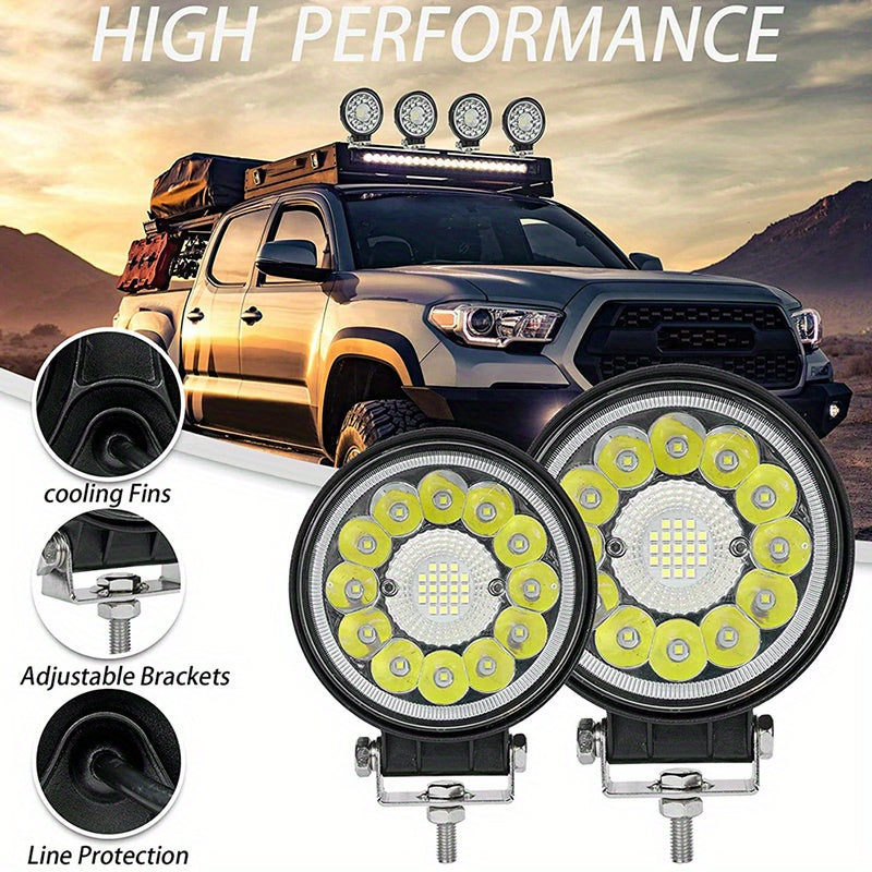 Set of 2 Round LED Off-Road Light Pods, 4.5 Inches, 42 Watts, Designed for Off-Road Driving, Suitable for 12V Vehicles Like Trucks, Tractors, Atvs, And Boats, Without Battery