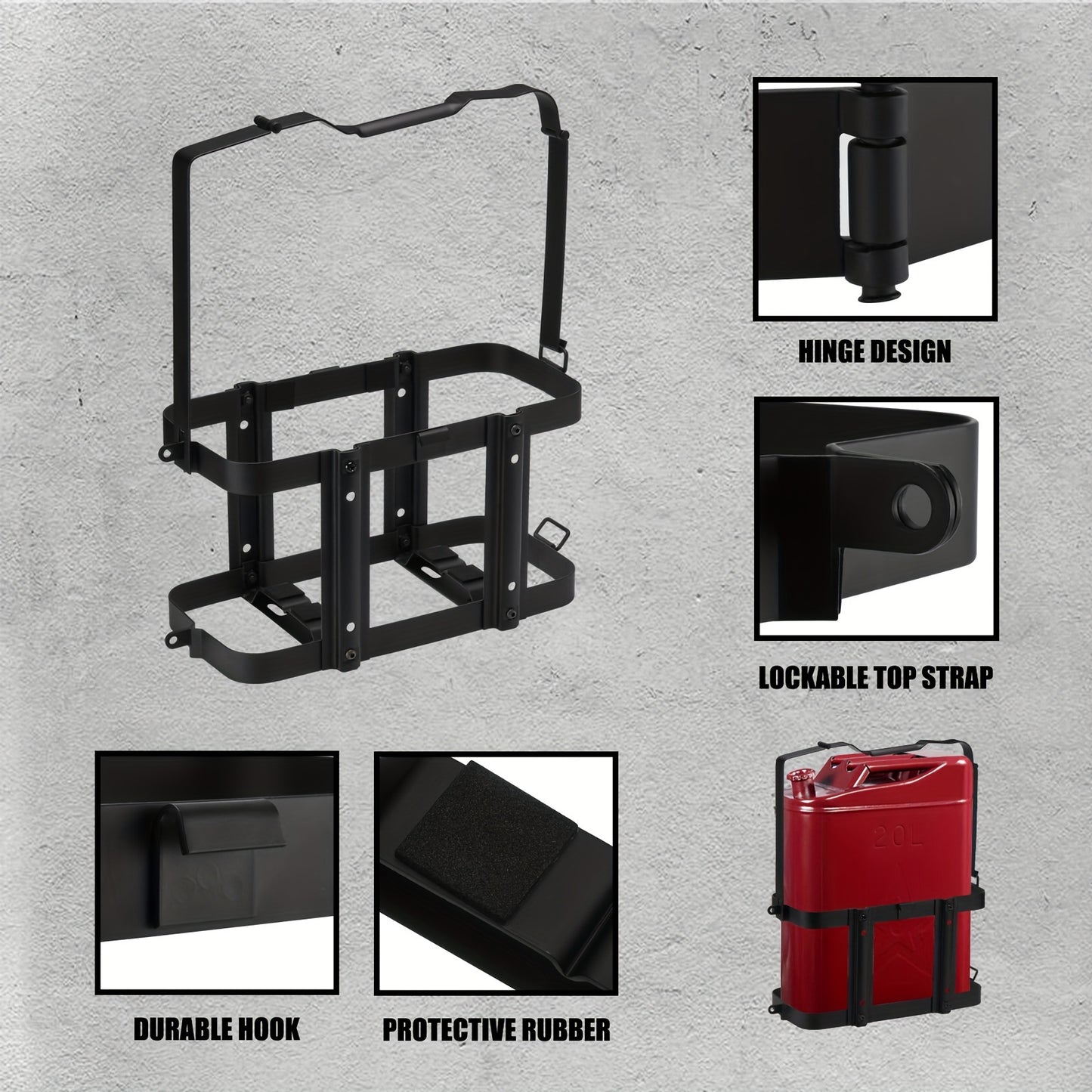 5 Gallons (20L) Fuel Storage Container Can Holder Mount, Jerry Can Mounting Holders, Lockable Mounting Bracket for Camping, RV, Motorcycle, And Overlanding, solely for Metal NATO Style, Gas Can Mount Rack, solely Rack