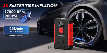15000A-21000A Peak 350PSI 12V 17-in-1 Portable Jump Starter with Air Compressor Jump Starter, Car Battery Charger, Car Jump Starter with Air Compressor, Jump Starter Para, Car Accessories Tools, LED Light, Battery Charger, Cart Battery Charger