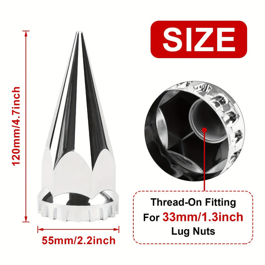 (60pcs 40pcs) 33mm X 4 3/4" Chromed Spike Lug Nuts Covers Screw On, ABS Chrome Caps Pointed Screw On Lug Nut Cover for Semi Trucks