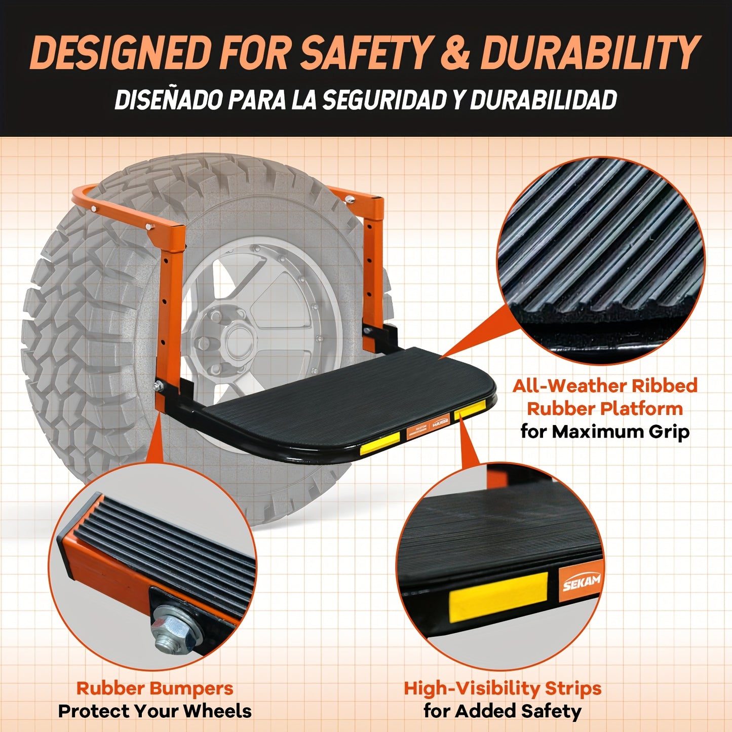 Heavy Duty Foldable Tire Steps with Anti-Slip Texture, Adjustable Height, 300/650 Lbs Load Capacity, Fits Tires Up to 13.5In Wide, Portable Telescopic Ladder for Roof Rack & Roof Climbing, Universal Car Additions for Truck SUV Trailer