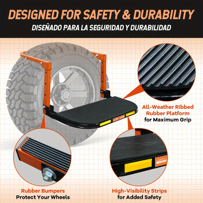 Heavy Duty Foldable Tire Steps with Anti-Slip Texture, Adjustable Height, 300/650 Lbs Load Capacity, Fits Tires Up to 13.5In Wide, Portable Telescopic Ladder for Roof Rack & Roof Climbing, Universal Car Additions for Truck SUV Trailer