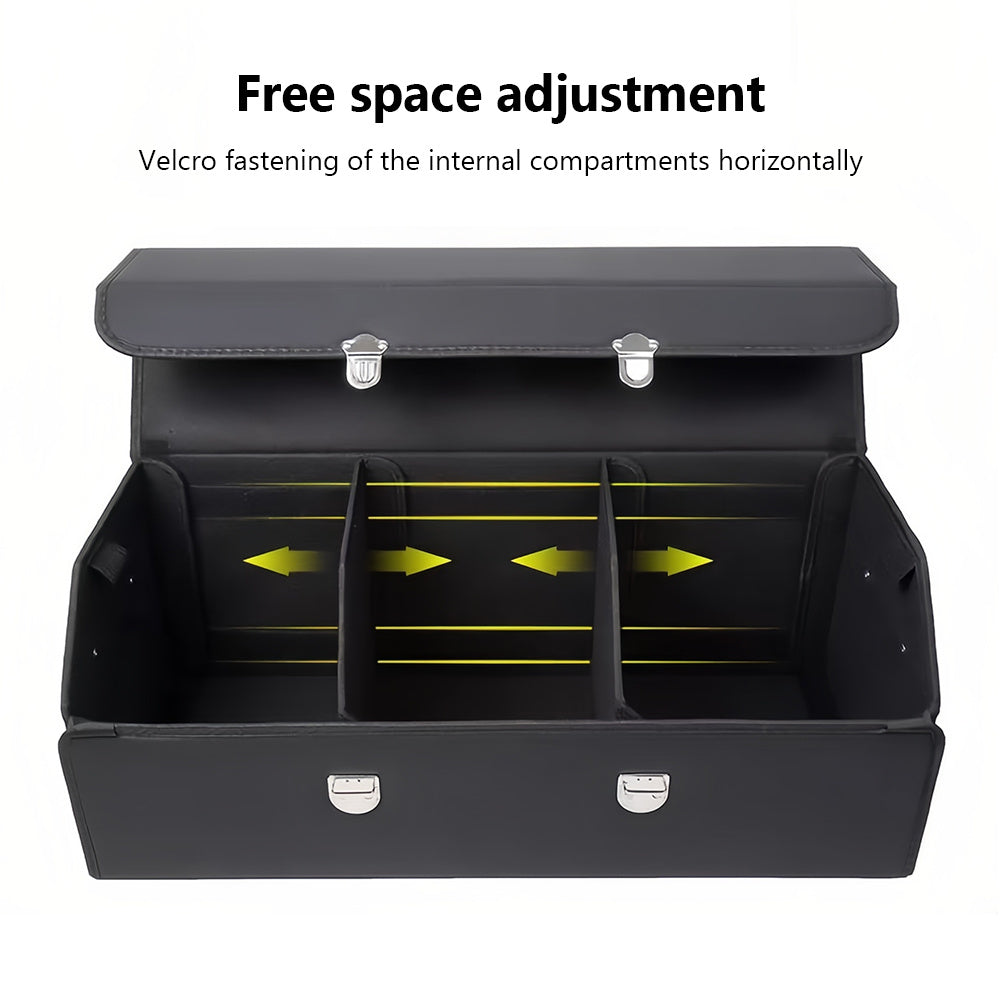 Multi-Compartment PU Leather Car Organizer Box - Foldable Large Capacity Storage for SUVs, Cars, Trucks, Campers & Workspaces - Durable Auto Interior Accessory, Highquality Material