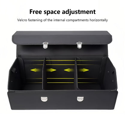 Multi-Compartment PU Leather Car Organizer Box - Foldable Large Capacity Storage for SUVs, Cars, Trucks, Campers & Workspaces - Durable Auto Interior Accessory, Highquality Material