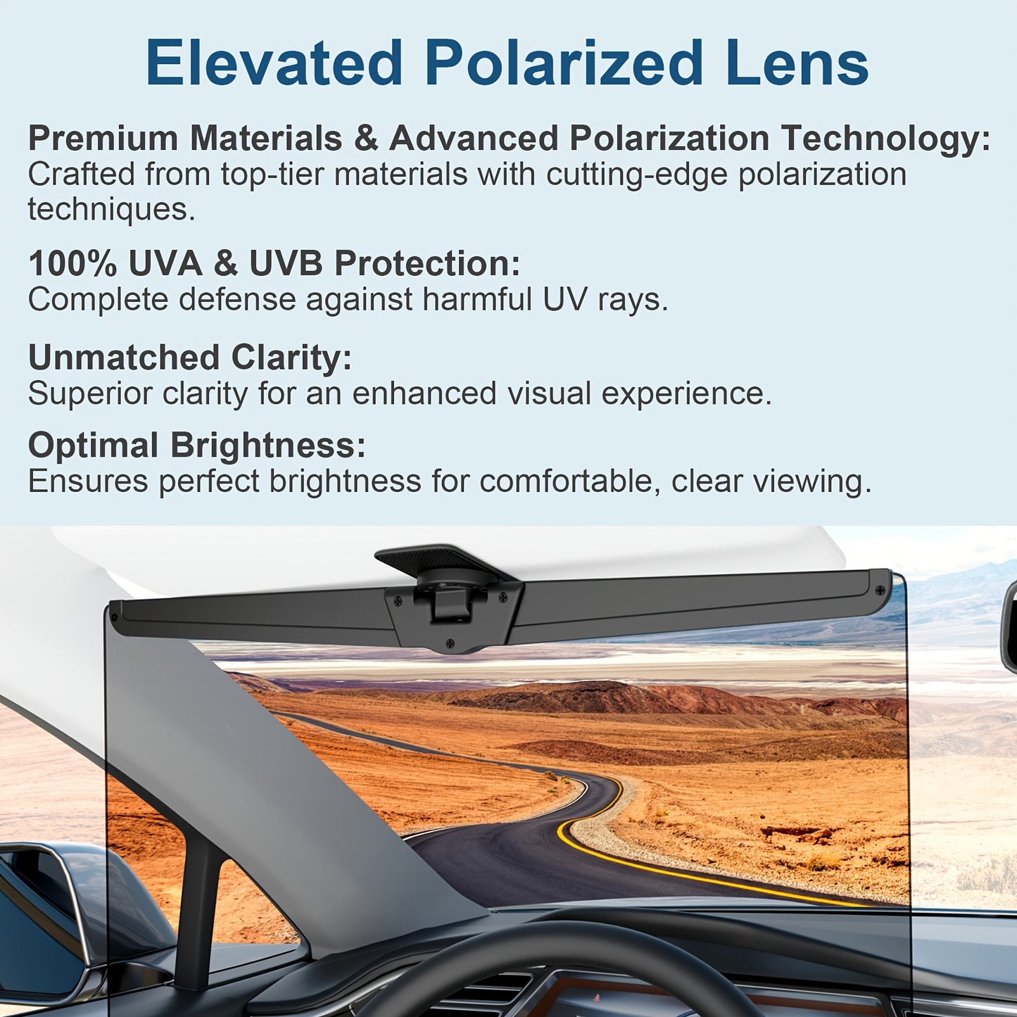 Sun Visor Extender For Car, Polarized Anti-Glare UV400 Blocker, Secure Clip-On Adjustable Extension, Universal Fit For Safe & Comfortable Driving