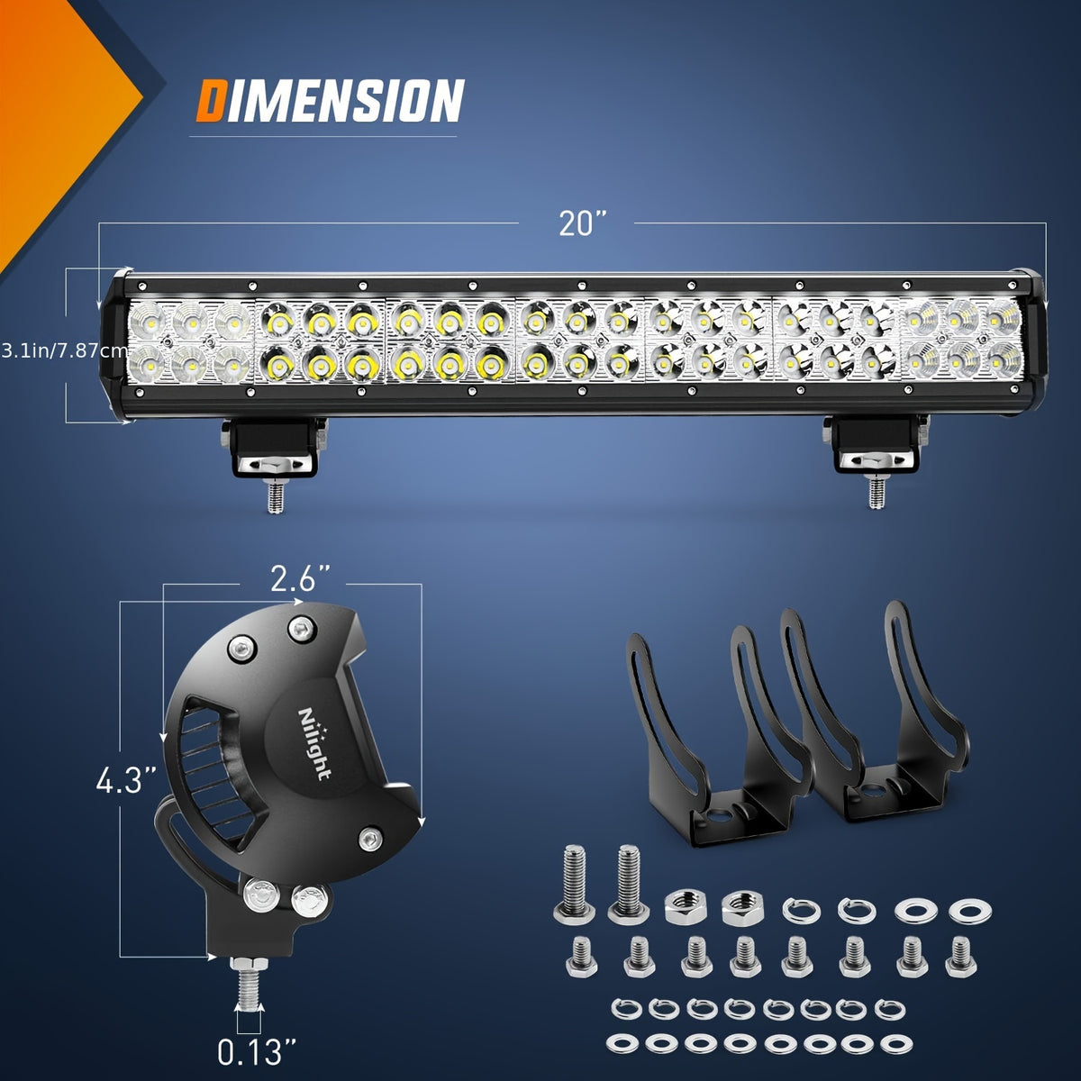 LED Light Bar Combo Kit 20" 126W + 4pcs 4" 18W Pods, Off-Road Work Lights for Jeep Wrangler Truck Boat Tractor Trailer, 500-800 Lumen, 36V, Wiring Harness Included