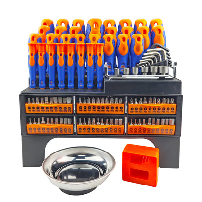 118pcs Magnetic Screwdriver Set with Plastic Organizer, Includes Precision, Slotted, Phillips, Hex, Pozidriv, Torx Screwdriver Set And Magnetizer Demagnetizer DIY Tools - Perfect Tools Gift for Men (Green/Red/Blue/Orange&Blue)