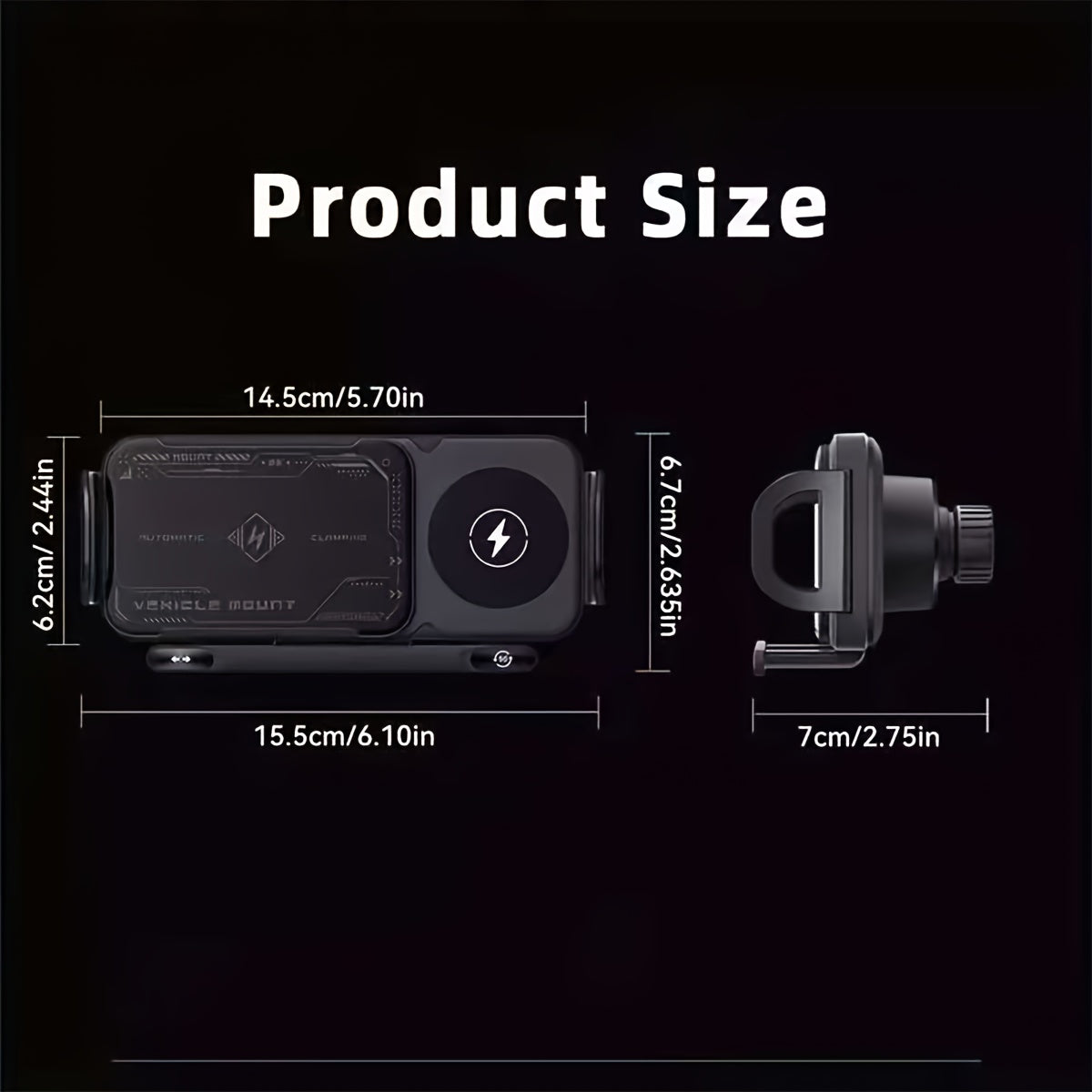 Car Holder with Wireless Fast Charging for Foldable Screen Phones Suitable for iPhone 8/X/11/12/13/14/15 Series, Samsung Note20/10/9/8 Series, S10/9/8 Series Fold 5, Fold 6/, W23/W24 Wireless Charging Output 5W/7.5W/10W/15W