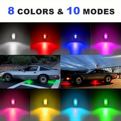 4/6pcs Wireless LED Strip Lights - 8-Color High-Brightness Anti-Collision Lighting with Remote Control, USB Charging, And Waterproof Design for Cars, Drones, Aircraft, Motorcycles, And Bikes