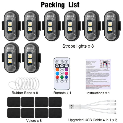 Wireless LED Lights for Vehicles 6 or 8 Pack with Remote Control 8 Colors USB Rechargeable for Car Interior Truck Motorcycle Bicycle Drone Universal Fit