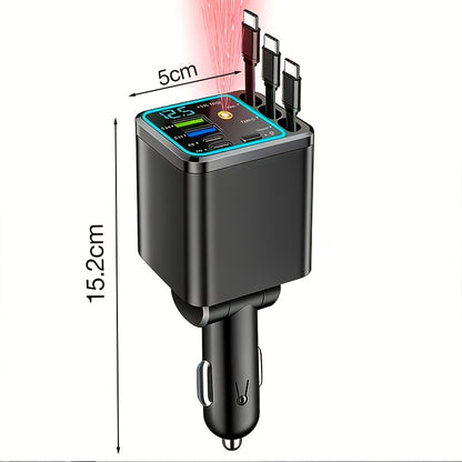 7-in-1 Car Fast Charging Mobile Phone Charger | Upgraded Color Light, 3 Extendable Cables, Fast Charging Interface, 180° Free Adjustment Angle, LED Intelligent Digital Display Screen, USB Connector, Universally Applicable, Without Battery