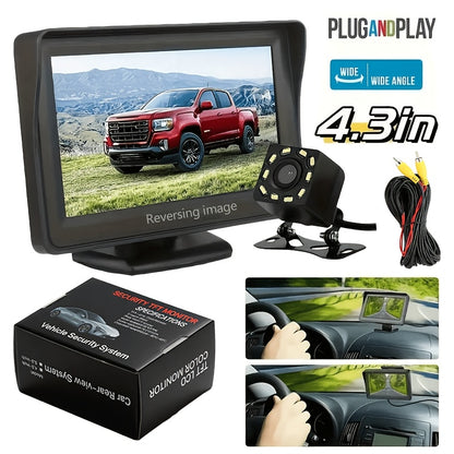8 LED HD Reversing Camera Kit with 4.3 Inch Monitor | Backup Camera Car Rearview Mirror HD Parking System Night Vision, Wide Angle Lens, USB Charging, Video Resolution, No Battery - Perfect for Cars, Pickups, SUVs