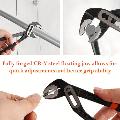 7/10/12inch Groove Joint Pliers( with Tool Roll Bag), Push-Lock Water Pump Pliers In Cr-v Steel, Fast Adjustable Tongue And Groove Pliers for Home Repair & Plumbing