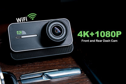 4K Dashboard Camera for Vehicles with WIFI, Video Recording Capabilities, Rear View Camera, Night Vision, And Parking Monitoring (Includes 64GB Memory Card)