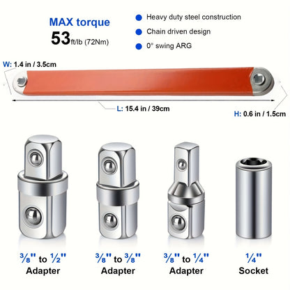 Offset Extension Wrench - 15-Inch Impact-Ready Socket Wrench Tool with Square Drive Adapters (1/4", 3/8", 1/2")