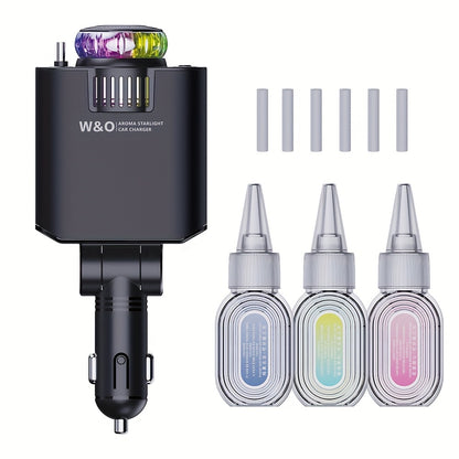 Three-In-One Multifunctional Car Charger, Perfume Machine, Starry Sky Ceiling Light, Dual 80cm/32inch Type-C+Lightning Retractable Cable, Air Freshener, Adapter For IPhone 16/15/Plus/Pro Max, For S25/24, Great Christmas Birthday Gift.