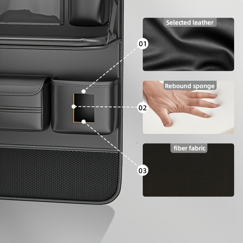 Universal Premium PU Leather Car Seat Back Organizer - Spacious Storage Bag with Back Seat Dining Table, Cup Holder, And Travel Accessories for A Comfortable Ride