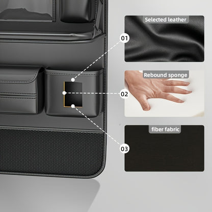 Universal Premium PU Leather Car Seat Back Organizer - Spacious Storage Bag with Back Seat Dining Table, Cup Holder, And Travel Accessories for A Comfortable Ride