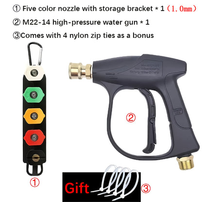 Pressure Washer Gun Kit with 5 Color-Coded Nozzles – M22-14 & 1/4" Quick Connect, Storage Base for Car Wash & Power Washer
